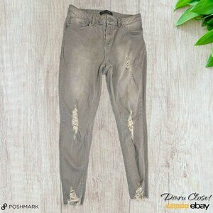 Kelly Felder Gray Denim Skinny Jeans  Mid Rise Distressed Pockets Size 31